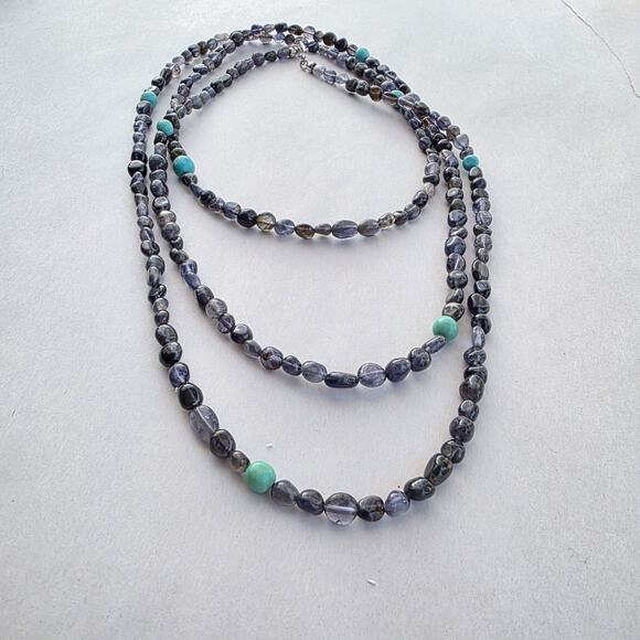 Jay King Long Necklace 60" Indigo Iolite & Turquoise New Sterling Silver 925 - Picture 5 of 10